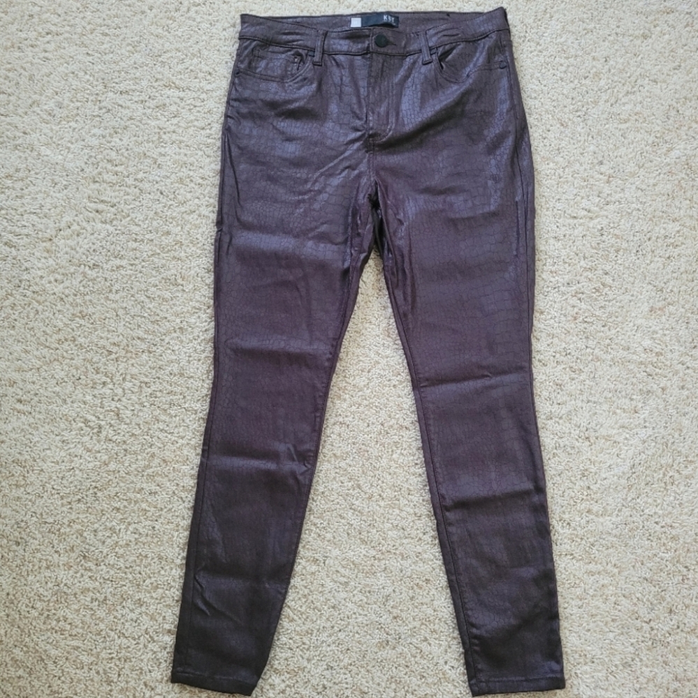 KUT Donna High Rise Ankle Skinny Brown Snakeskin Faux Leather Pants 14